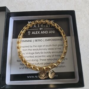 Vintage Sixty Six Alex and Ani Gold Link Bangle Bracelet with Signature Charms